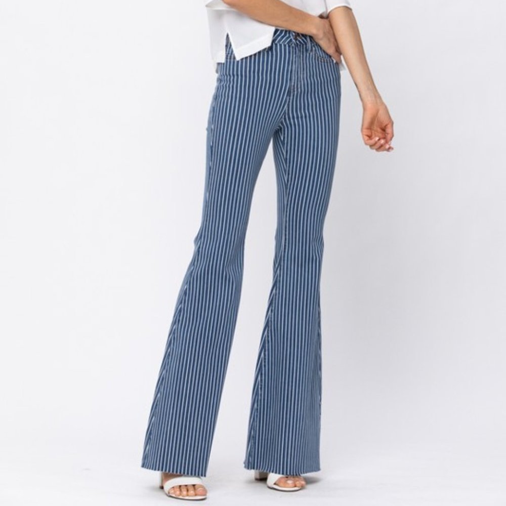 Judy Blue Plus Size Pin Stripe Super Flare Jeans